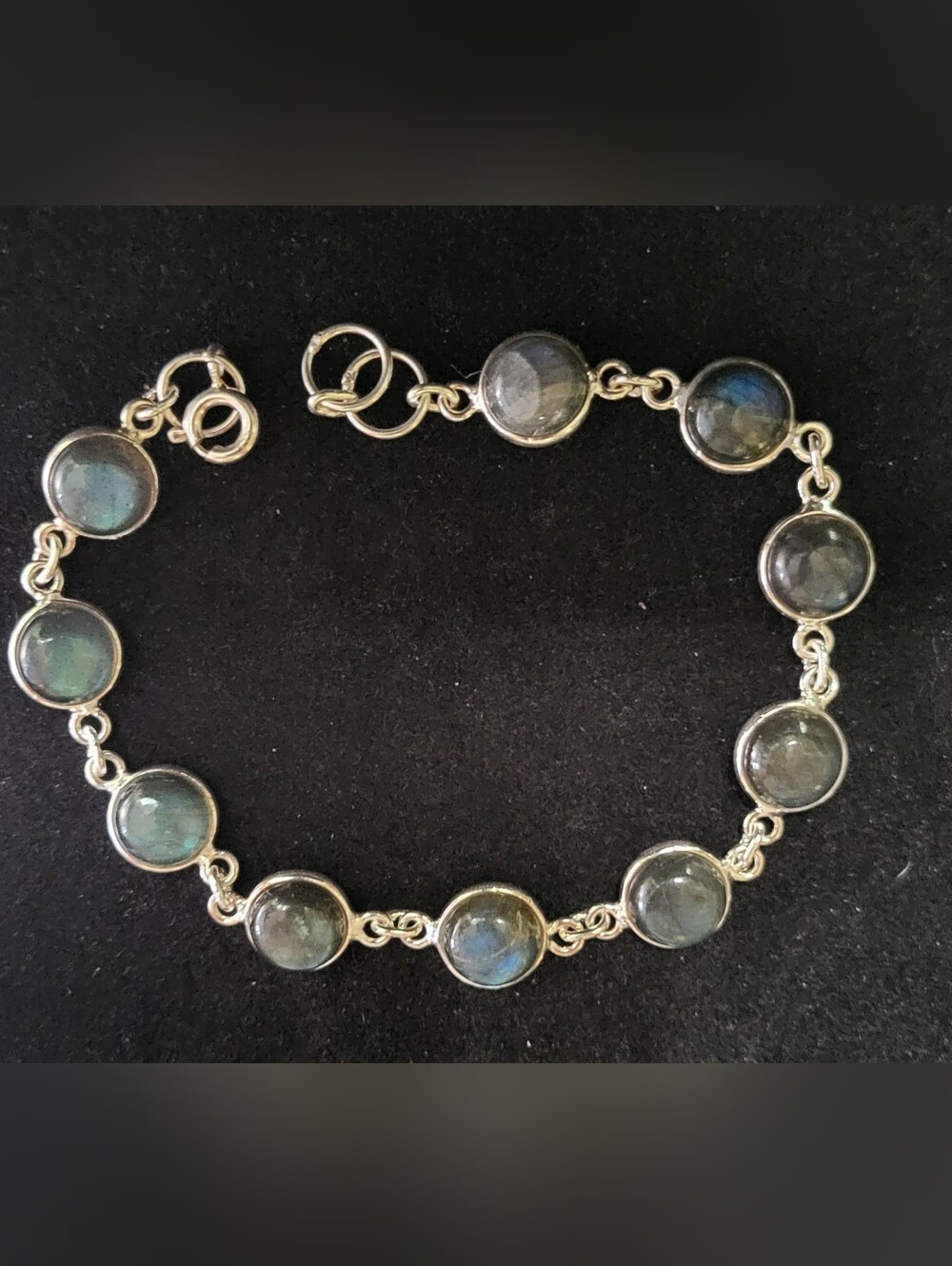 Sterling Silver Labradorite Station Bracelet - Blue-Green Gemstone
